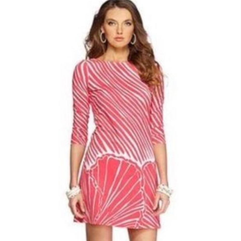 Lilly Pulitzer Topanga dress in watermelon shimmy shell stripe print size XS